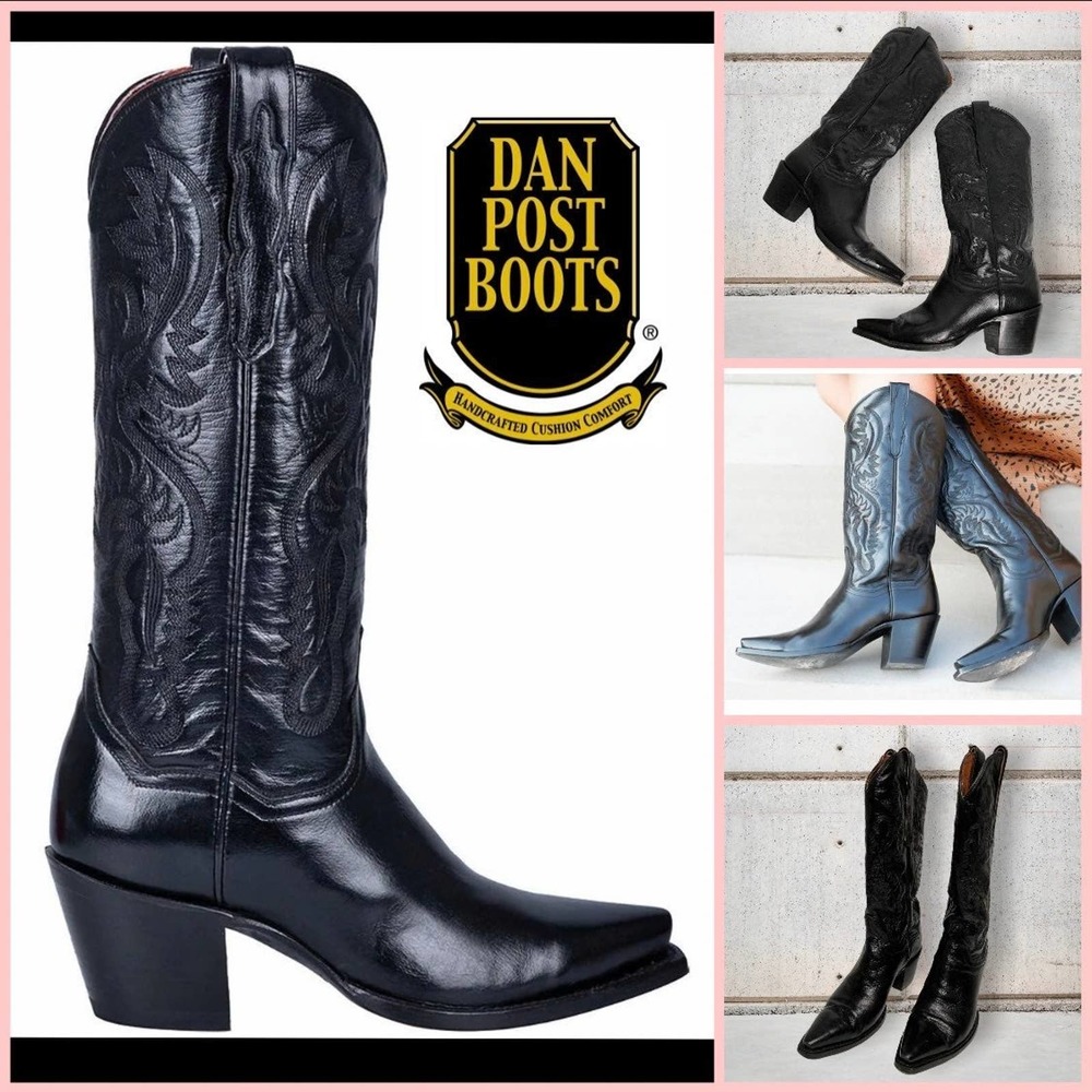 Dan Post ‘Maria’ Ladies Black Leather Tall Western Boots, Size 7 Retail $249